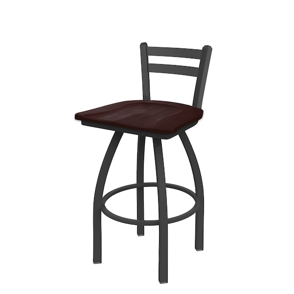 25" Low Back Swivel Counter Stool, Pewter Finish, Dark Cherry Maple Seat